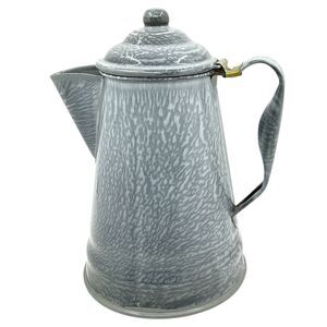 Vintage‎ Gray Enamelware Coffee Pot Graniteware Percolator Farmhouse Decor